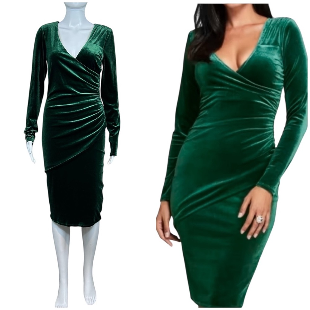 Marciano Y2K Velvet Wrap Dress Small Green Stretch Dark Romantic Vamp Witch Goth